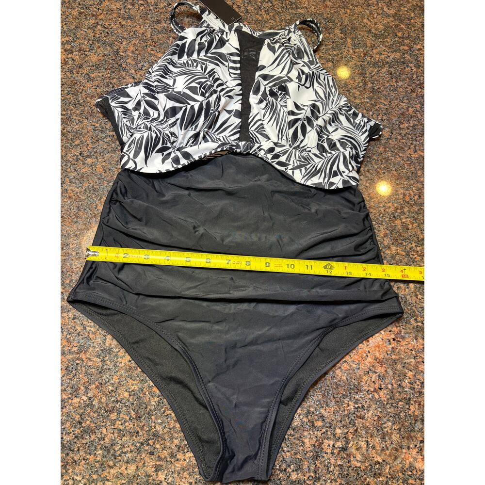 Tempt Me Black White One Piece High Neck Tummy Control Bathing Suit Size M NWT - Picture 9 of 16